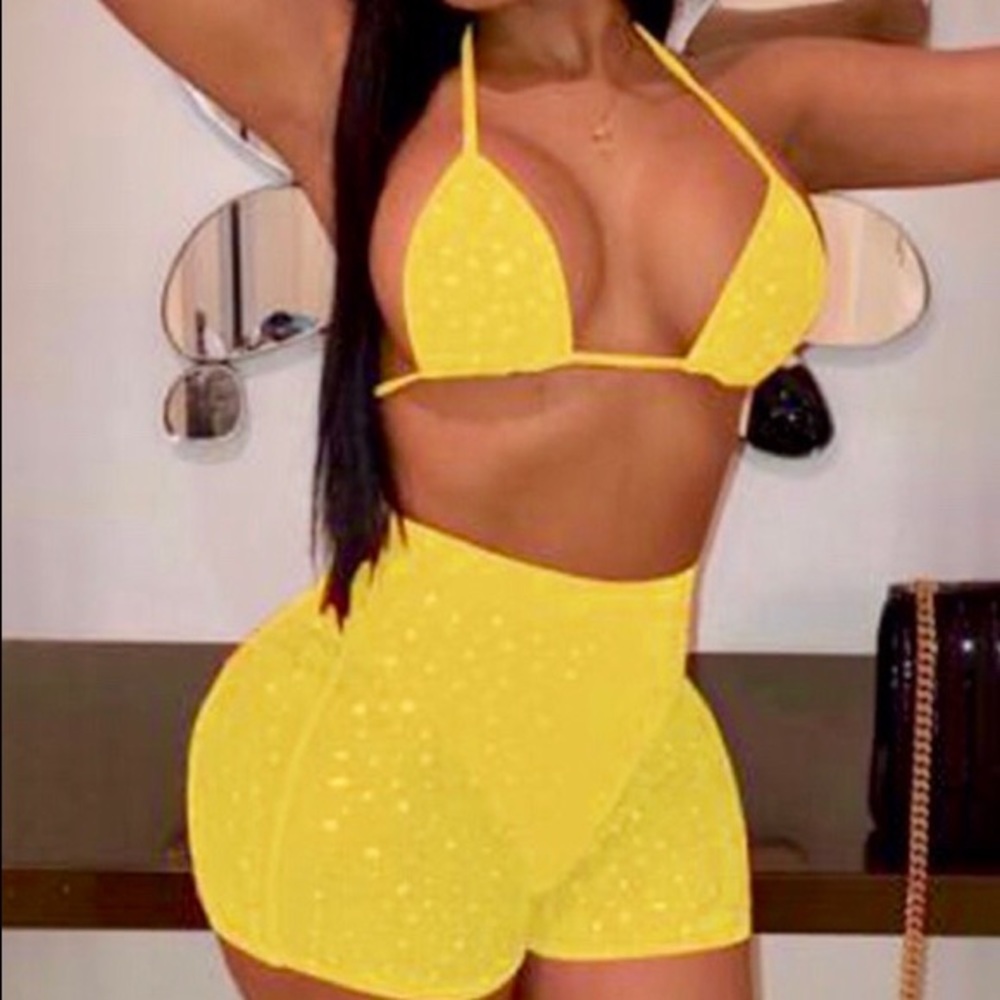 “Hot Stuff” Rhinestone Two Piece Bikini Set - Picture 3 of 4